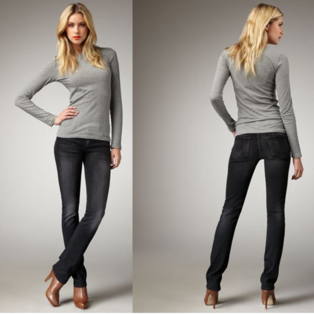CITIZENS OF HUMANITY AVA #142 STRETCH LOW-WAIST STRAIGHT LEG BLACK WASHED JEANS
